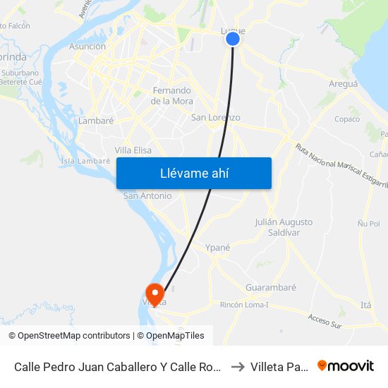 Calle Pedro Juan Caballero Y Calle Rodríguez De Francia to Villeta Paraguay map