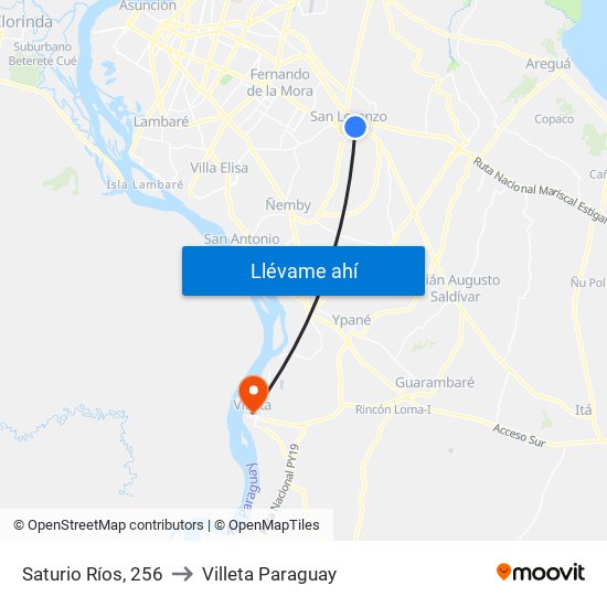 Saturio Ríos, 256 to Villeta Paraguay map