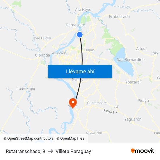 Rutatranschaco, 9 to Villeta Paraguay map
