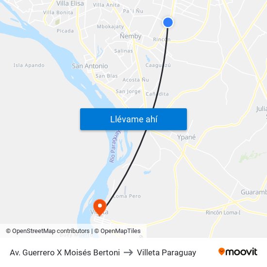 Av. Guerrero X Moisés Bertoni to Villeta Paraguay map