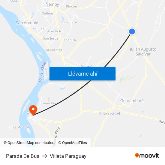 Parada De Bus to Villeta Paraguay map