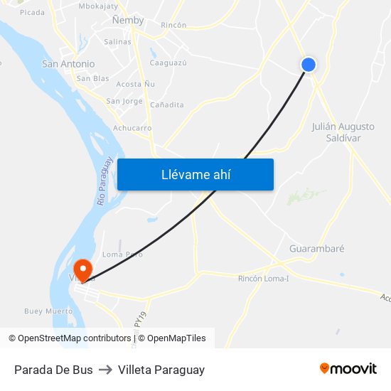 Parada De Bus to Villeta Paraguay map