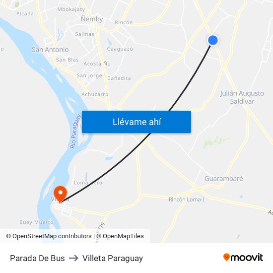 Parada De Bus to Villeta Paraguay map