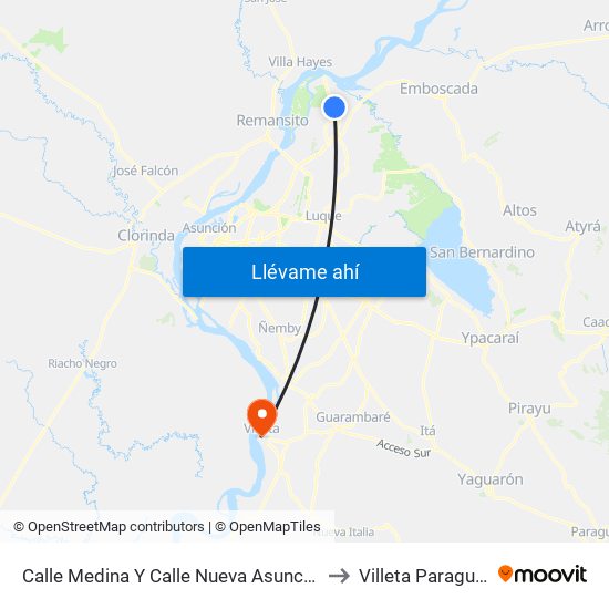 Calle Medina Y Calle Nueva Asunción to Villeta Paraguay map