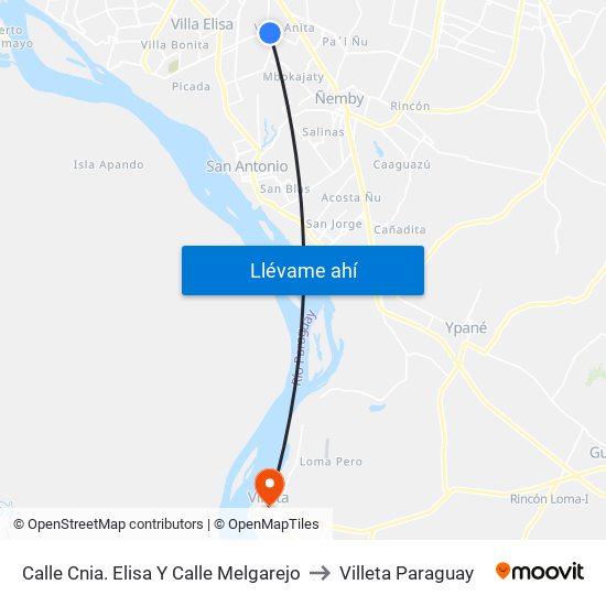Calle Cnia. Elisa Y Calle Melgarejo to Villeta Paraguay map