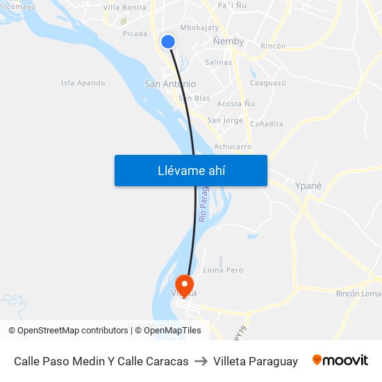 Calle Paso Medin Y Calle Caracas to Villeta Paraguay map