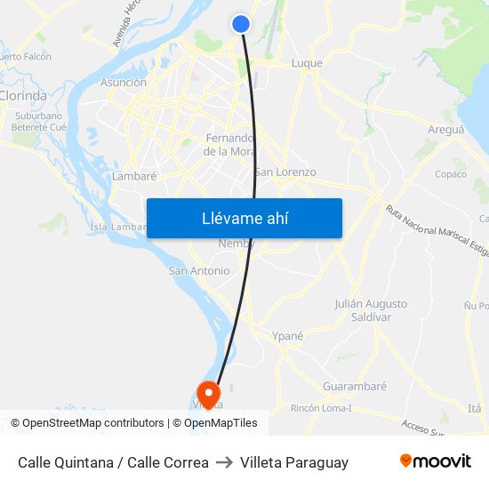 Calle Quintana / Calle Correa to Villeta Paraguay map