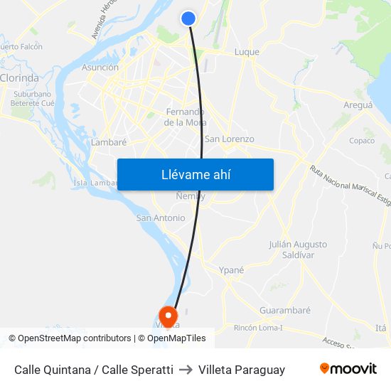 Calle Quintana / Calle Speratti to Villeta Paraguay map