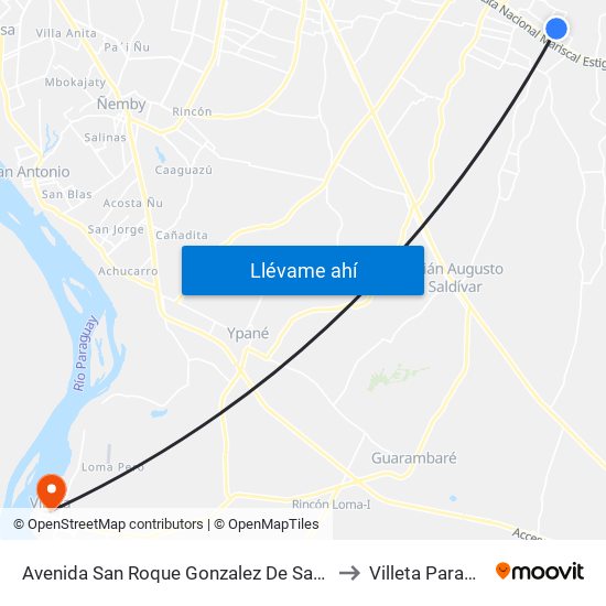 Avenida San Roque Gonzalez De Santacruz to Villeta Paraguay map