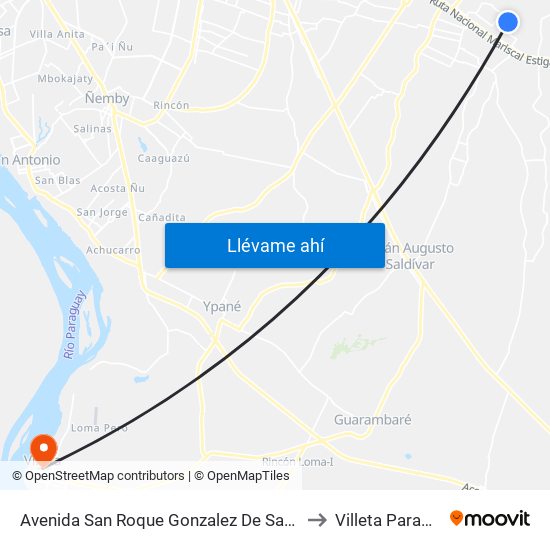 Avenida San Roque Gonzalez De Santacruz to Villeta Paraguay map