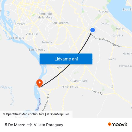 5 De Marzo to Villeta Paraguay map