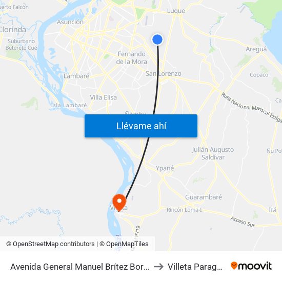 Avenida General Manuel Brítez Borges to Villeta Paraguay map