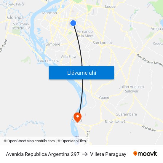 Avenida Republica Argentina 297 to Villeta Paraguay map