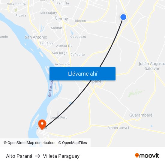 Alto Paraná to Villeta Paraguay map