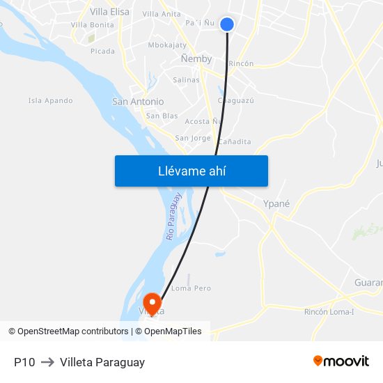 P10 to Villeta Paraguay map