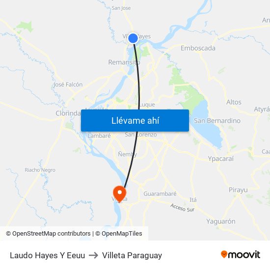 Laudo Hayes Y Eeuu to Villeta Paraguay map