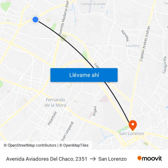 Avenida Aviadores Del Chaco, 2351 to San Lorenzo map