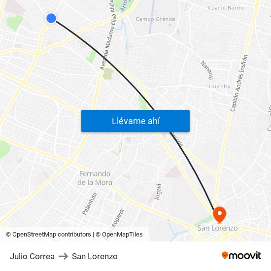 Julio Correa to San Lorenzo map