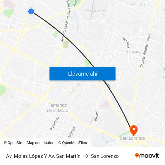 Av. Molas López Y Av. San Martín to San Lorenzo map