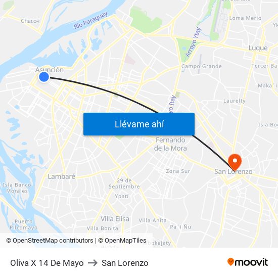 Oliva X 14 De Mayo to San Lorenzo map