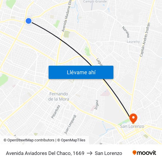 Avenida Aviadores Del Chaco, 1669 to San Lorenzo map