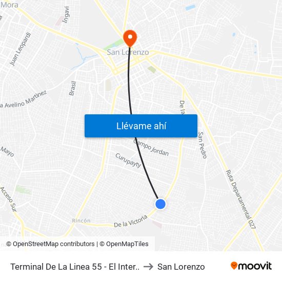 Terminal De La Linea 55 - El Inter.. to San Lorenzo map