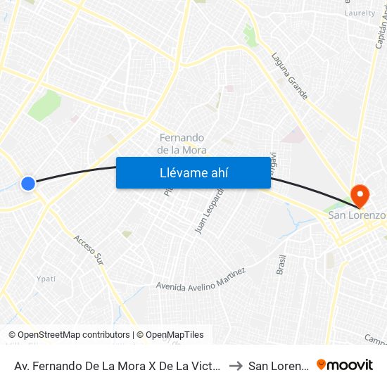 Av. Fernando De La Mora X De La Victoria to San Lorenzo map