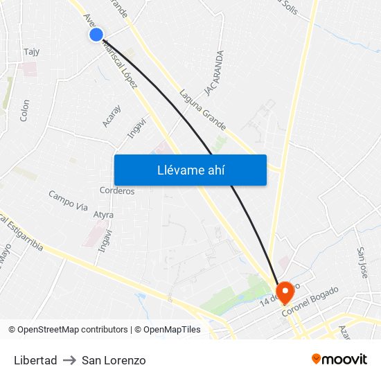 Libertad to San Lorenzo map