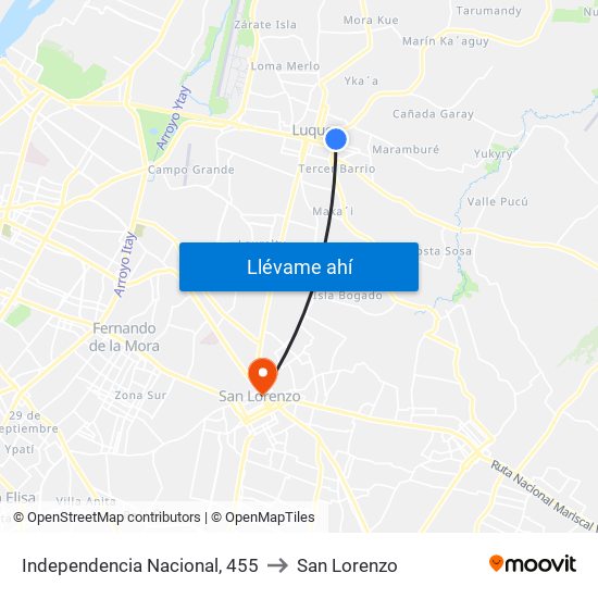 Independencia Nacional, 455 to San Lorenzo map