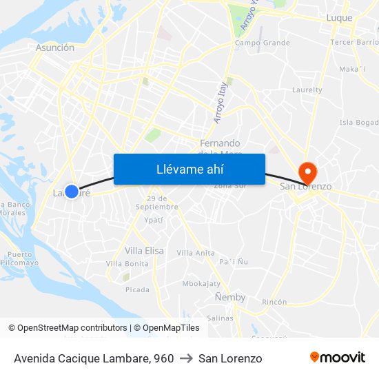 Avenida Cacique Lambare, 960 to San Lorenzo map