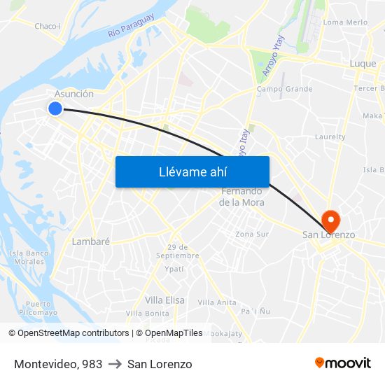 Montevideo, 983 to San Lorenzo map
