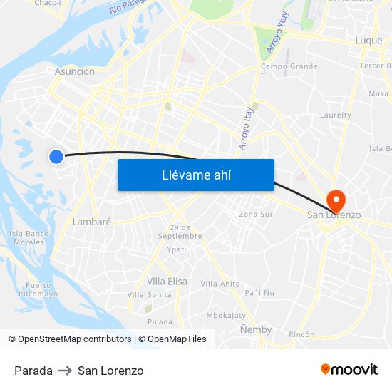 Parada to San Lorenzo map