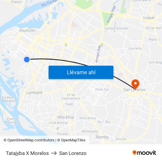 Tatajyba X Morelos to San Lorenzo map