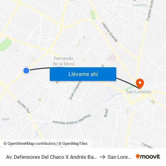 Av. Defensores Del Chaco X Andrés Barbero to San Lorenzo map