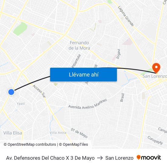 Av. Defensores Del Chaco X 3 De Mayo to San Lorenzo map