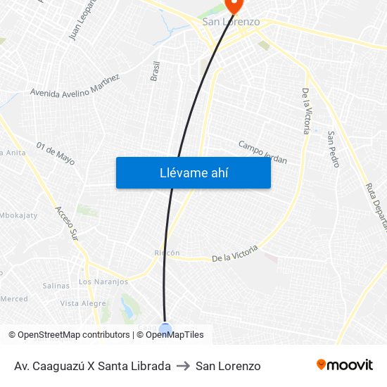 Av. Caaguazú X Santa Librada to San Lorenzo map