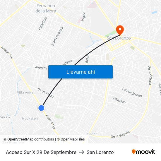 Acceso Sur X 29 De Septiembre to San Lorenzo map