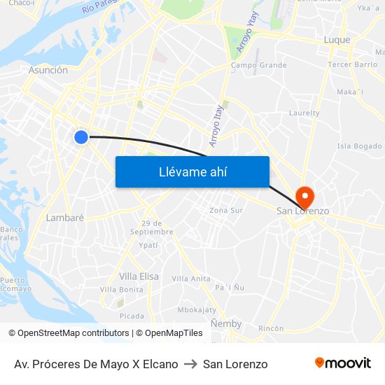 Av. Próceres De Mayo X Elcano to San Lorenzo map