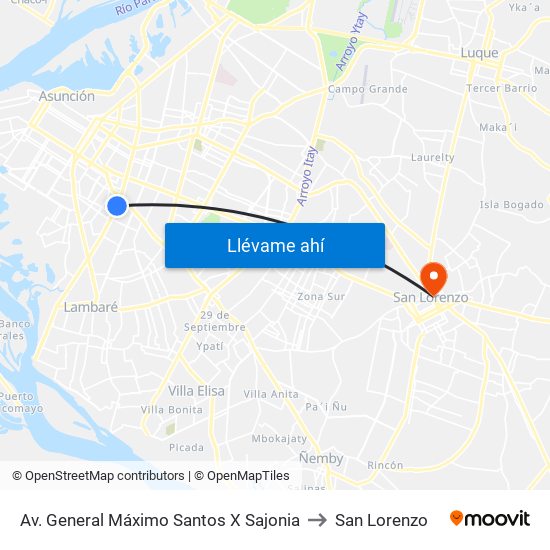 Av. General Máximo Santos X Sajonia to San Lorenzo map