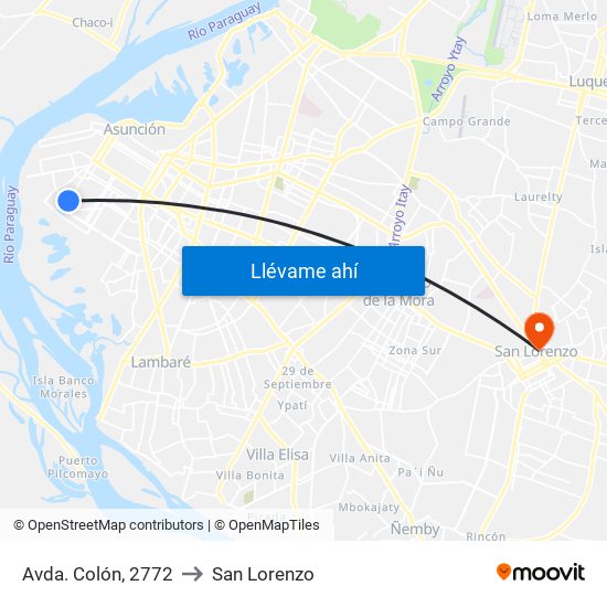 Avda. Colón, 2772 to San Lorenzo map