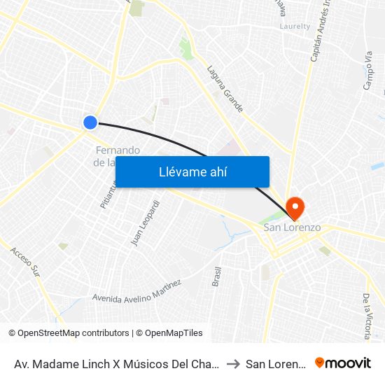 Av. Madame Linch X Músicos Del Chaco to San Lorenzo map