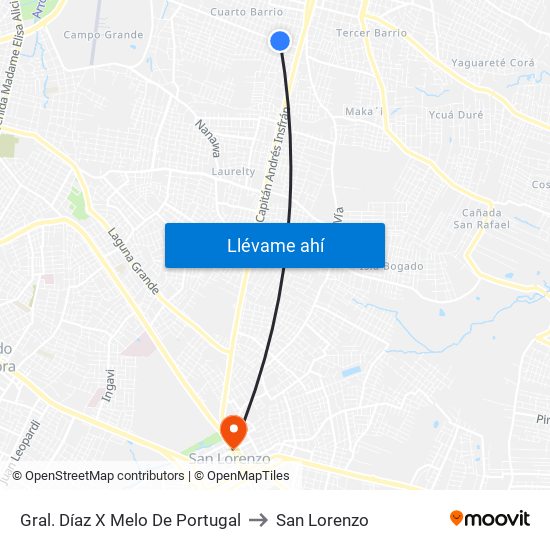 Gral. Díaz X Melo De Portugal to San Lorenzo map