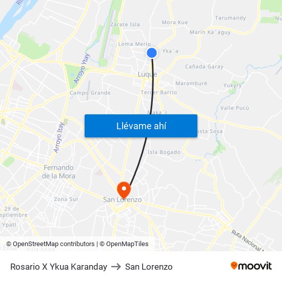 Rosario X Ykua Karanday to San Lorenzo map