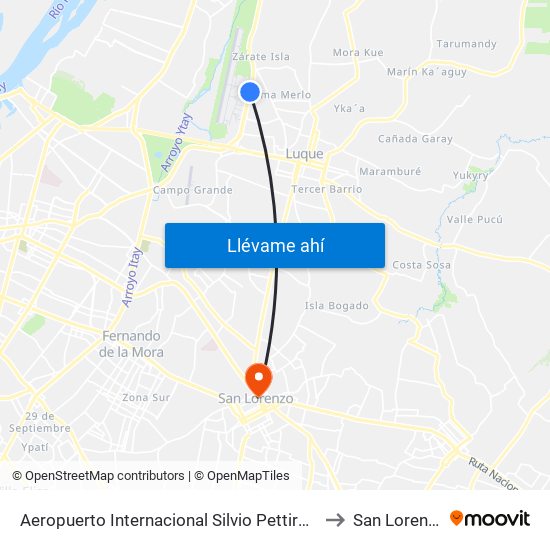 Aeropuerto Internacional Silvio Pettirossi to San Lorenzo map