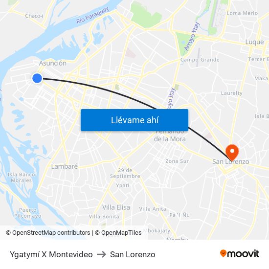 Ygatymí X Montevideo to San Lorenzo map