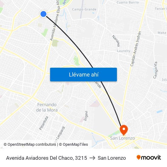Avenida Aviadores Del Chaco, 3215 to San Lorenzo map