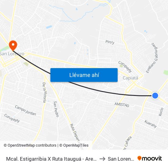 Mcal. Estigarribia X Ruta Itauguá - Aregua to San Lorenzo map