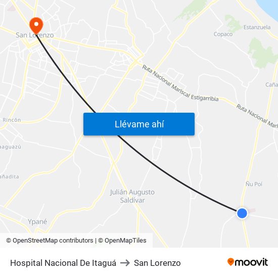 Hospital Nacional De Itaguá to San Lorenzo map