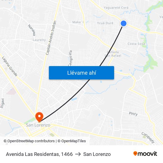 Avenida Las Residentas, 1466 to San Lorenzo map