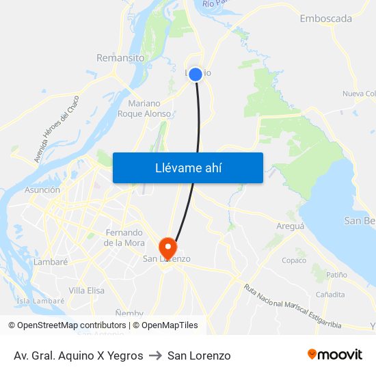 Av. Gral. Aquino X Yegros to San Lorenzo map